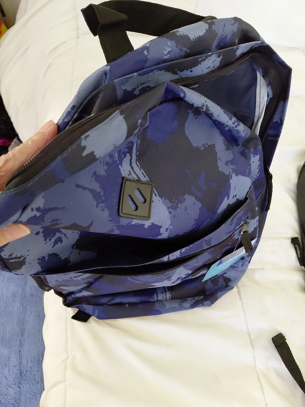 NWT Set of Two Unisex Backpacks Black & Blue with Black and Blue Camo 13x17 ish
